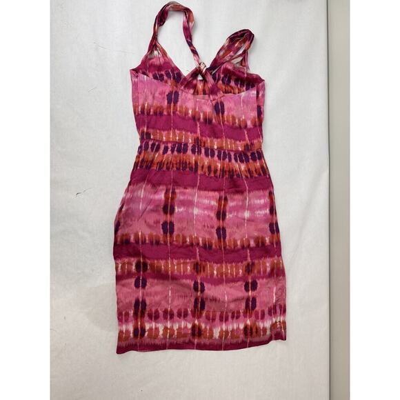 Twee Banana Republic Silk Twisted Shoulder Open Back Dress Pink Print Sheath 0 - Picture 11 of 12